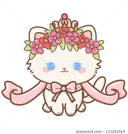 Hand drawn illustration Coquette style white kawaii cat kitty kitten wearing pink Ribbon Bow pastel color isolated on transparent background, perfect for valentines day gifts, nursery flower crown Hand drawn illustration Coquette style white kawaii cat kitty kitten wearing pink Ribbon Bow pastel color isolated on transparent background, perfect for valentines day gifts, nursery flower crown 115202924