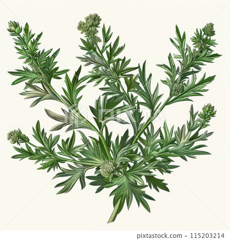 Artemisia Absinthium Botanical Illustration, Wormwood, Mugwort, Sagebrush Medicinal Plant 115203214