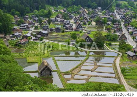 Gifu Prefecture, Shirakawa-go Gassho-style Village, View from the Castle Ruins Observatory, World Heritage Site 115203439