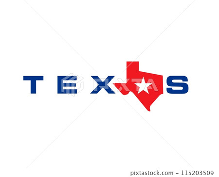 Texas state symbol with map and star vector silhouette. USA country the lone star state isolated icon. Blue, red and white Texas map badge for t-shirt print, varsity emblem or american region sign Texas state symbol with map and star vector silhouette. USA country the lone star state isolated icon. Blue, red and white Texas map badge for t-shirt print, varsity emblem or american region sign 115203509