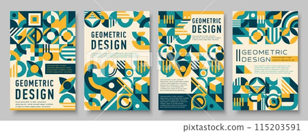 Abstract modern business posters with geometric patterns and shapes. Event advertising leaflet vector page, retro minimalism background. Business presentation poster template with abstract shapes Abstract modern business posters with geometric patterns and shapes. Event advertising leaflet vector page, retro minimalism background. Business presentation poster template with abstract shapes 115203591