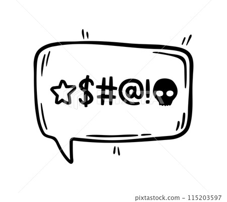 Hate angry talk, comic swear speech bubble. Aggressive expletive curse. Vector expressive typography signs inside of black dialogue cloud, intensity and emphasis of the profanity, rude comment message Hate angry talk, comic swear speech bubble. Aggressive expletive curse. Vector expressive typography signs inside of black dialogue cloud, intensity and emphasis of the profanity, rude comment message 115203597