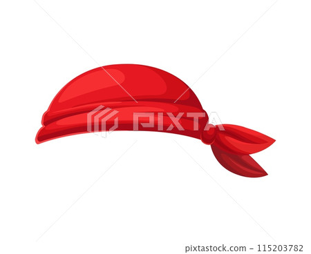 Pirate and corsair sailor bandana, cartoon carnival costume hat for Halloween party head scarf. Vector red bandana, headband or headscarf with side knot. Piracy textile accessory, pirate sailor cap Pirate and corsair sailor bandana, cartoon carnival costume hat for Halloween party head scarf. Vector red bandana, headband or headscarf with side knot. Piracy textile accessory, pirate sailor cap 115203782