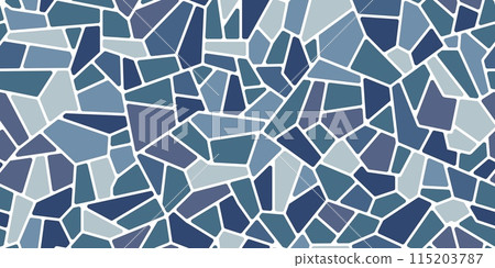 Blue splinter mosaic paving floor stone tile pattern background. Rock floor or wall, road pavement, street sidewalk or garden path top view vector backdrop. Ceramic or gravel stone tile pattern Blue splinter mosaic paving floor stone tile pattern background. Rock floor or wall, road pavement, street sidewalk or garden path top view vector backdrop. Ceramic or gravel stone tile pattern 115203787