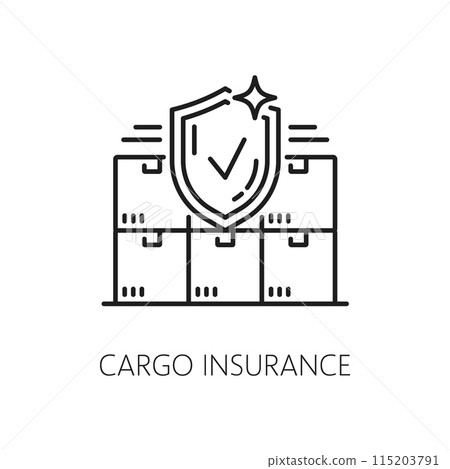 Logistics line icon of cargo insurance for delivery and shipping supply chain, vector pictogram. Parcels shipment and freight logistics service outline icon of cargo insurance on delivery risks Logistics line icon of cargo insurance for delivery and shipping supply chain, vector pictogram. Parcels shipment and freight logistics service outline icon of cargo insurance on delivery risks 115203791