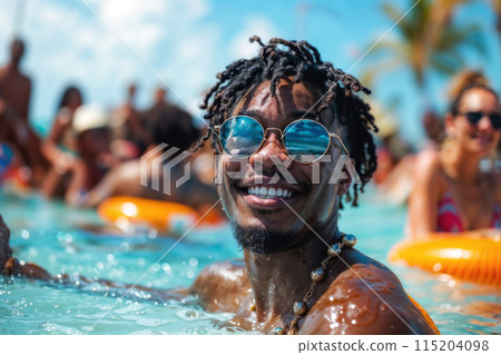 Enjoying summer with friends at the pool 115204098