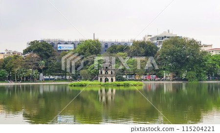 The Turtle Tower On Hoan Kiem Lake In Central Of Hanoi City, Vietnam, The Turtle Tower On Hoan Kiem Lake In Central Of Hanoi City, Vietnam, 115204221