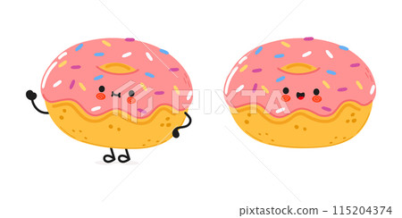 Doughnut character. Vector hand drawn cartoon kawaii character illustration icon. Isolated on white background. Doughnut character concept Doughnut character. Vector hand drawn cartoon kawaii character illustration icon. Isolated on white background. Doughnut character concept 115204374