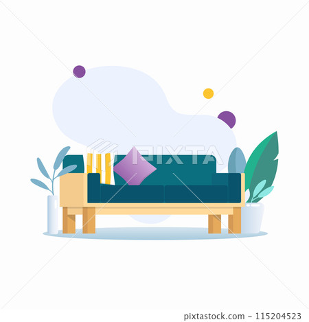 Modern sofa in living room. Flat style 115204523