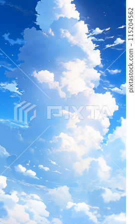 手绘卡通唯美的蓝天白云插画背景 115204562