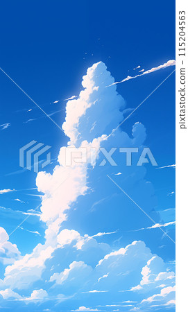 Hand drawn cartoon beautiful blue sky and white clouds illustration background 115204563