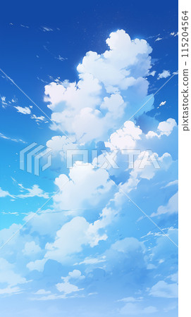 手绘卡通唯美的蓝天白云插画背景 115204564