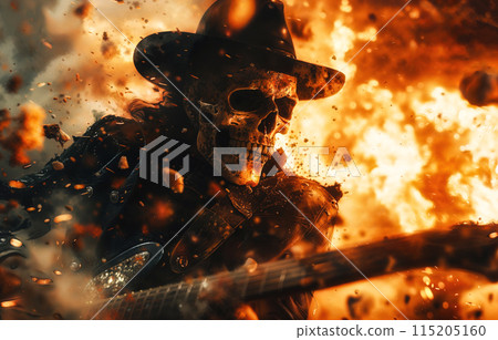 Flaming skull guitarist in action 115205160