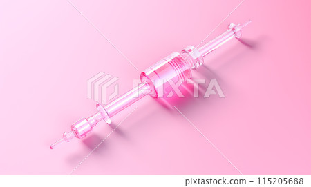 A syringe with a vaccine against diseases on a pink background. 115205688