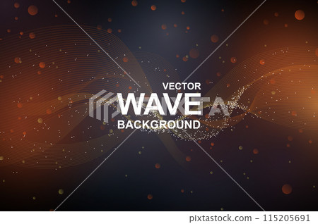 Abstract wave background. Wavy smooth fractal lines with purple and pink gradient and glowing effect on dark backdrop. Bright elegance wallpaper with flowing curved stripes. Vector illustration. Abstract wave background. Wavy smooth fractal lines with purple and pink gradient and glowing effect on dark backdrop. Bright elegance wallpaper with flowing curved stripes. Vector illustration. 115205691