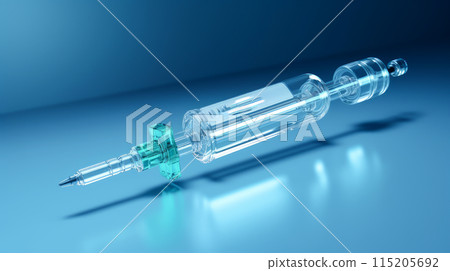 A syringe with a vaccine against diseases on a blue background. 115205692