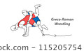Greco roman wrestling vector background, banner, poster. One continuous line art drawing illustration of wrestling sport 115205754