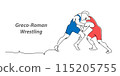 Greco roman wrestling vector background, banner, poster. One continuous line art drawing illustration of wrestling sport 115205755