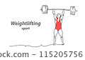 Weightlifting vector background, banner, poster. One continuous line art drawing illustration of weightlifting sport 115205756