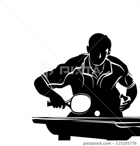 Table tennis vector black isolated silhouette of man. Table tennis sport, olympic games illustration 115205776
