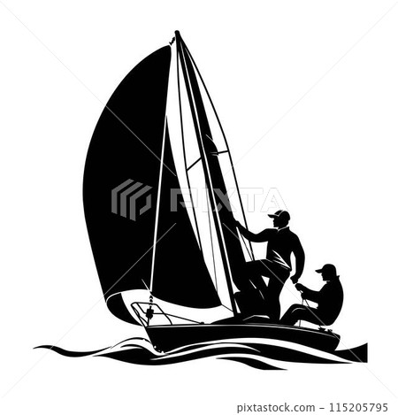 Sailing sport vector black isolated silhouette of man. Sailing sport, olympic games illustration 115205795