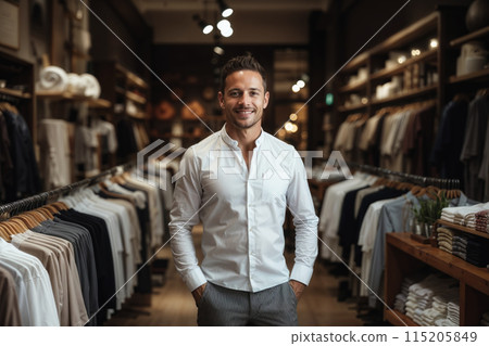 Confident business owner in men's clothing store 115205849
