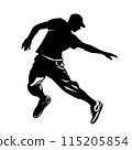 Breakedancing vector black isolated silhouette of man with boxing gloves. Breakedancing sport, olympic games illustration 115205854