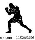 Boxer vector black isolated silhouette of man with boxing gloves. Boxing sport, olympic games illustration 115205856