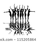 Artistic swimming, team sport, vector black isolated silhouette of group of women. Artistic swimming, olympic games illustration 115205864