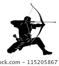 Archery sport, vector black isolated silhouette of man with bow and arrows. Archery man, olympic games illustration 115205867