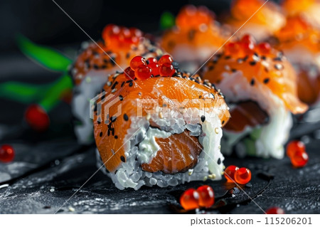 Maki Sushi Roll Set, Nori Maki Rolls with Raw Trout, Caviar, Rice, Cream Cheese, Salmon, Eel, Cucumber 115206201