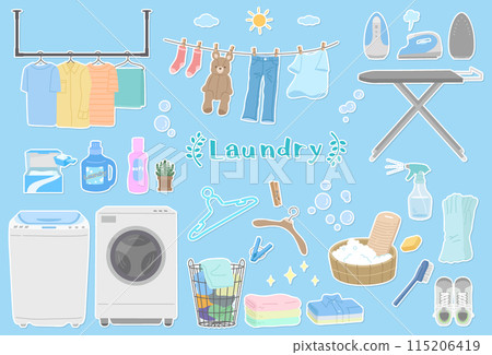Laundry illustration set with white border 115206419