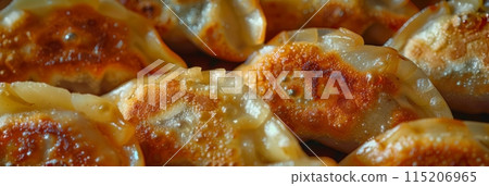 Fried Dumplings with Minced Meat also known as Gyoza, Dim Sum, Jiaozi, Momo, Tortellini, Pierogi 115206965