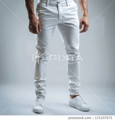 Man in White Pants, White Trousers and Shoes Mockup Man in White Pants, White Trousers and Shoes Mockup 115207073