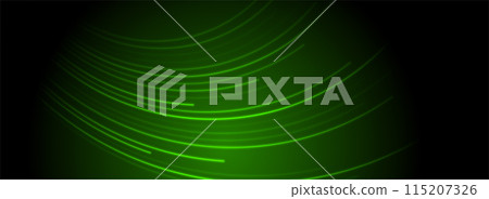 Glow neon green minimal curved lines abstract tech background 115207326