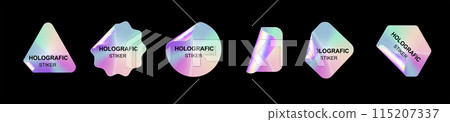 Holographic stickers. Hologram labels shapes. Holographic textured stickers for preview tags, labels. Sticker for design mockups. Vector Holographic stickers. Hologram labels shapes. Holographic textured stickers for preview tags, labels. Sticker for design mockups. Vector 115207337