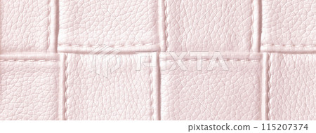 Texture light pink leather background with square pattern macro. Abstract backdrop from pastel pearl textile 115207374