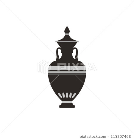Vector black silhouette in the form of an ancient Greek vase on a white background 115207468