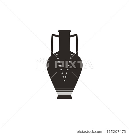 Vector black silhouette in the form of an ancient Greek jug in a flat style Vector black silhouette in the form of an ancient Greek jug in a flat style 115207473
