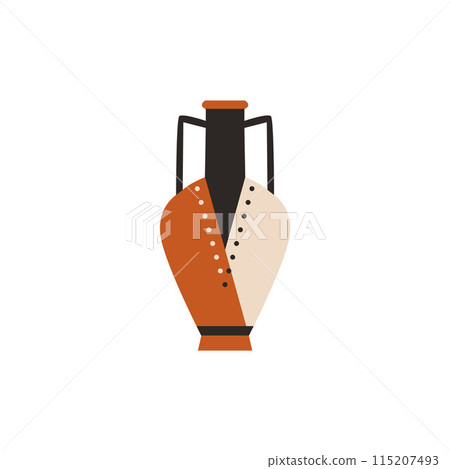 Ancient Greece painted amphora flat vector illustration, antique pottery clay jug vase with handles vintage pitcher 115207493