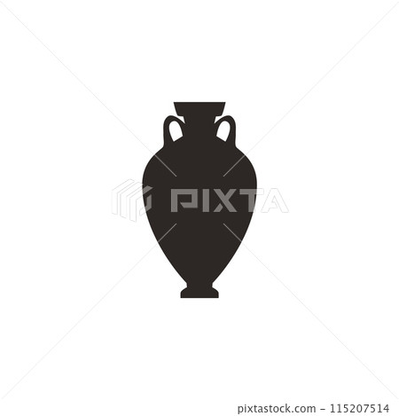 Ancient Greece amphora vase black silhouette vector, antique retro clay jug with handles vintage rounded pitcher pottery 115207514
