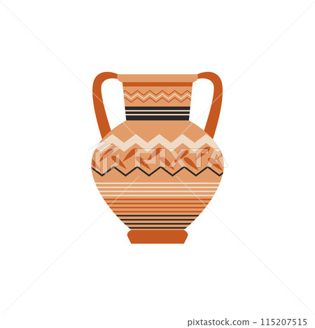 Ancient Greece amphora vase with traditional ornament flat vector, antique pottery clay jug vintage pitcher with handles 115207515
