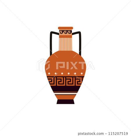 Ancient Greece amphora with traditional ornament flat vector, antique pottery clay jug vase with handles vintage pitcher Ancient Greece amphora with traditional ornament flat vector, antique pottery clay jug vase with handles vintage pitcher 115207519
