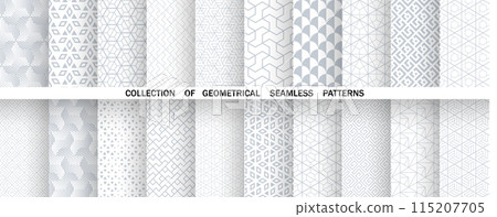 Geometric set of seamless gray and white patterns. Simple vector graphics 115207705
