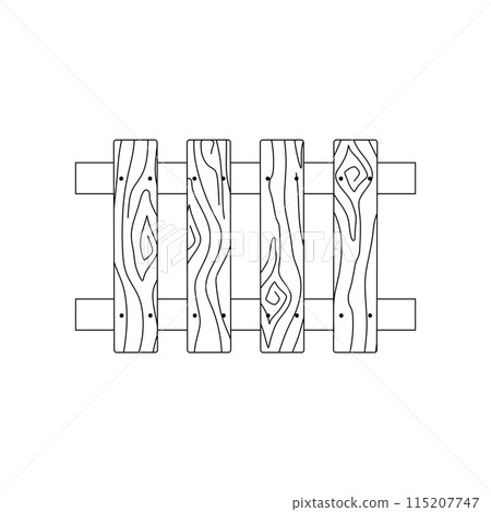 Doodle Wooden Fence, Linear icon. Editable stroke. Vector Outline Illustration of Garden border isolated on White background. Natural Planks Farm Board. Graphic Art for Logo, Color Book 115207747