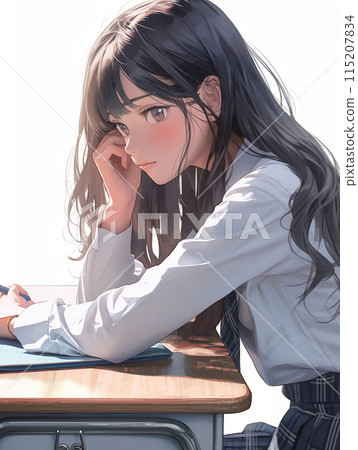 High school girl sitting at a desk High school girl sitting at a desk 115207834
