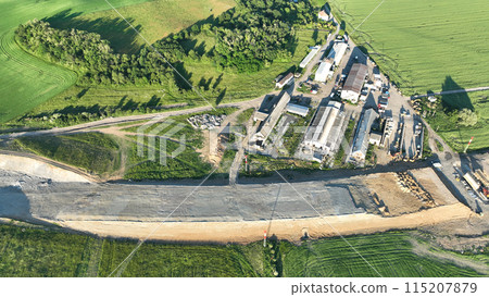 Highway destruction village in construction drone aerial Czech Prerov, agricultural land fields, remove of people houses and buildings land grabbing extension works additional lanes way new road Highway destruction village in construction drone aerial Czech Prerov, agricultural land fields, remove of people houses and buildings land grabbing extension works additional lanes way new road 115207879