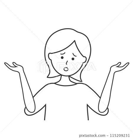 Line drawing illustration of a woman raising her hands 115209231