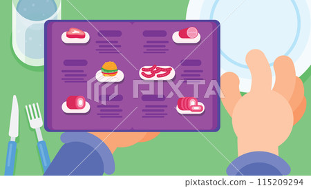 Table top view of ordering food in restaurant or cafe. flat style vector illustration 115209294