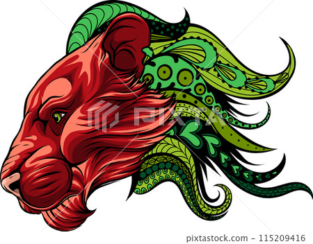 Lion head colorful hand draw vector illustration Lion head colorful hand draw vector illustration 115209416